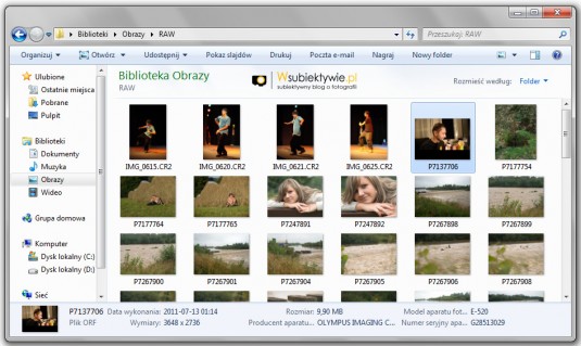 Podgląd RAW-ów w folderze Windows Vista i 7